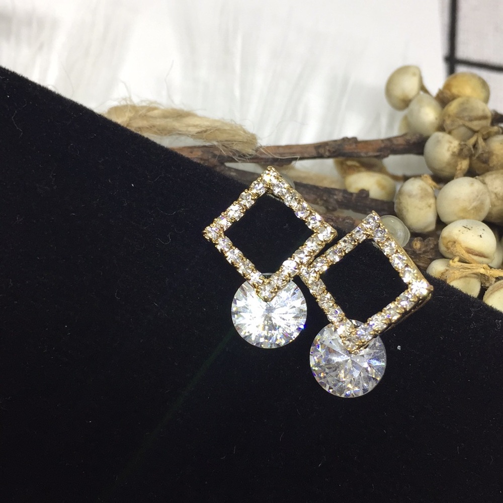 Square Diamond Drop Earrings - Picture 2 of 3